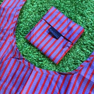 BAGGU Standard Baggu Tote + Carrying Pouch Optic Stripe  - Purple & Red Colorway
